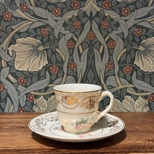 ANTIQUE CROOKSVILLE miniature china floral teacup and saucer